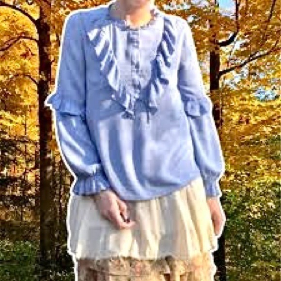 Cottage core Zara ruffled long sleeve summer blouse-peasant prairie country vibe - Picture 5 of 10